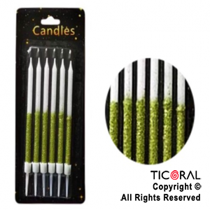 VELA GIBREADA 10 CM DUO COLOR VERDE BLANCO CON PORTAVELA x 6 UNIDADES